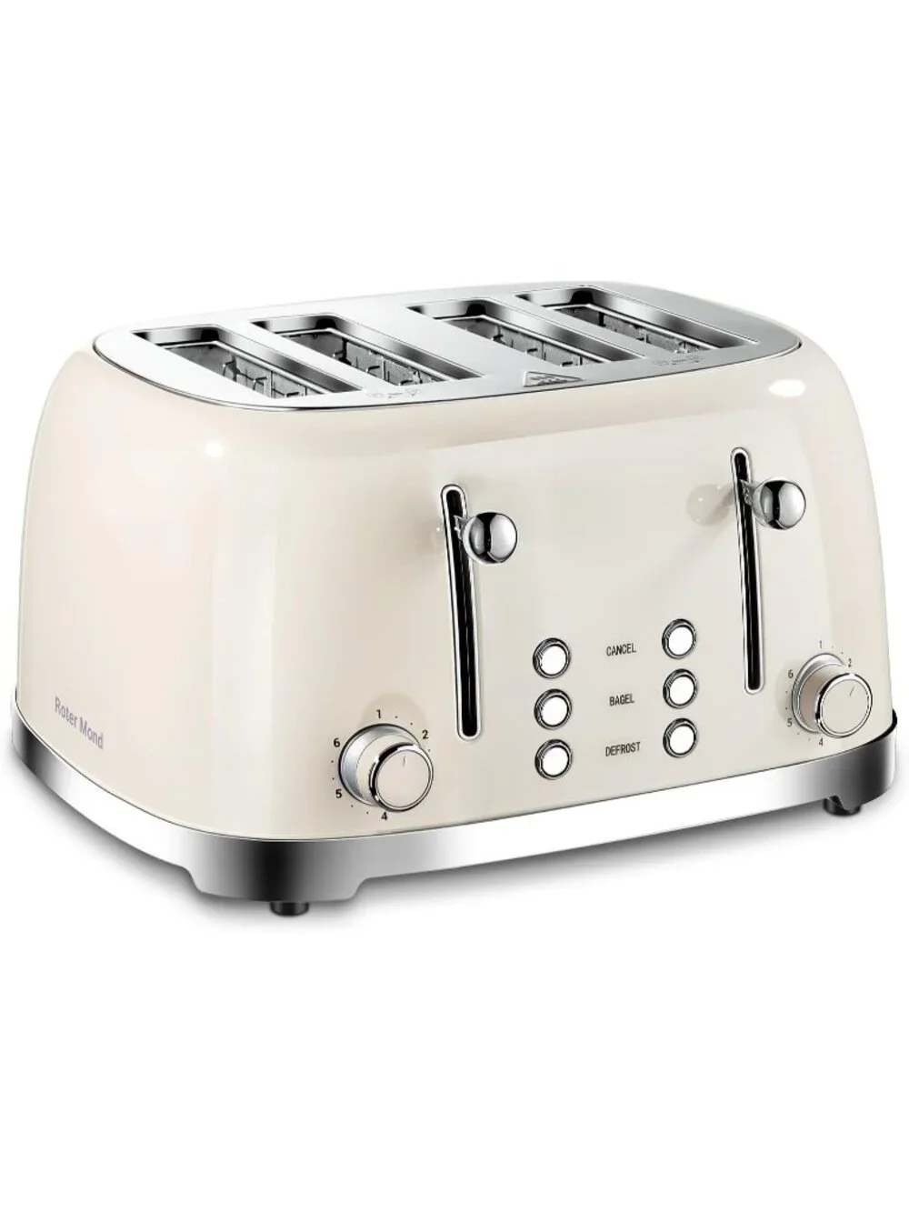 4 Slice Cream Retro Stainless Steel with Bagel Defrost Cancel Function Toaster